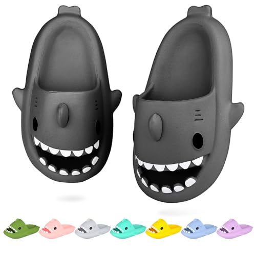 WUYISTAR Mädchen Hai Hausschuhe Kinder Hai Pantoffeln Kleinkind Duschpantoffeln Rutschfeste Strand Duschen Sandalen Flip Flop Pool Dusche Schuhe Hai Dunkelgrau von WUYISTAR