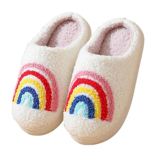 WUYISTAR Mädchen Jungs Hausschuhe Warm Plüsch Home Anti-Rutsch Kleine Kinder Hausschuhe Kinder Winter Weich Bequem Flauschig Indoor Outdoor Schuhe Regenbogen 32/33 EU von WUYISTAR