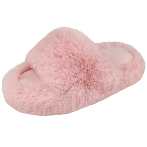 WUYISTAR Mädchen flauschige Hausschuhe warme Plüsch weichen Boden Kinder Hausschuhe offene Zehe rutschfeste Hausschuhe Rosa 32 EU von WUYISTAR