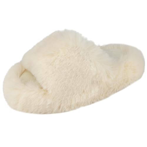 WUYISTAR Mädchen flauschige Hausschuhe warme Plüsch weichen Boden Kinder Hausschuhe offene Zehe rutschfeste Hausschuhe Weiß 36 EU von WUYISTAR