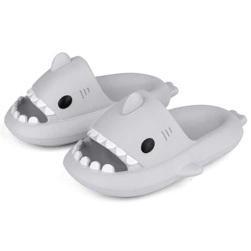 WUYISTAR Unisex Hai Badelatschen Haifischhausschuhe für Damen Herren Duschpantoffeln Rutschfeste Strandduschsandalen Flip Flop Pool Duschschuhe Grau von WUYISTAR