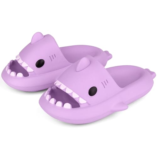 WUYISTAR Unisex Hai Badelatschen Haifischhausschuhe für Damen Herren Duschpantoffeln Rutschfeste Strandduschsandalen Flip Flop Pool Duschschuhe Violett von WUYISTAR