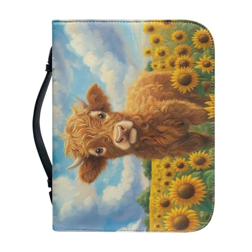 WUYOJUXA Bibelhülle für Damen, Motiv: Highland Cow, Sonnenblumen-Druck, Bibel-Tragetasche, Bibelstudium, Geschenk, für Damen, Herren, Mädchen, Größe L von WUYOJUXA