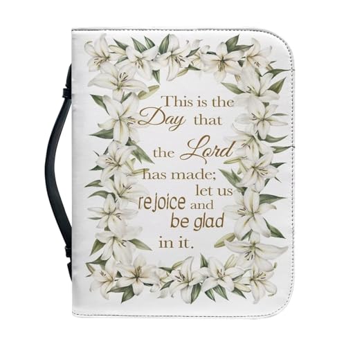WUYOJUXA Bibelhülle mit Blättern, für Damen und Mädchen, Blumenmuster mit Griff, Bibelhülle, christliches Geschenk, Größe: M von WUYOJUXA