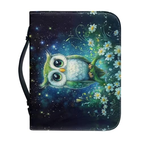WUYOJUXA Bibelhülle mit Galaxie-Nachteule, Blumenmuster mit Griff, Bibelhülle, Tragetasche, Organizer, Kirchentasche für Frauen und Mädchen, Größe M von WUYOJUXA