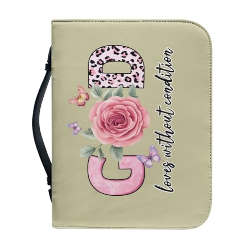 WUYOJUXA Bibelhülle mit Griffen, Gottesblumendruck, Bibelhülle für Frauen, Bibelhülle mit Reißverschlusstasche, katholisches Kirchengeschenk für Frauen, passend für Bibeln, Größe L von WUYOJUXA