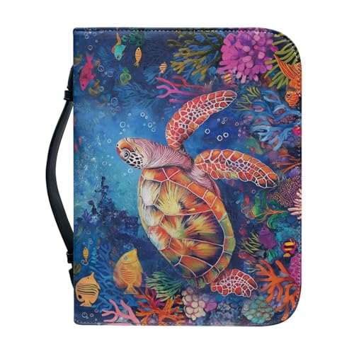 WUYOJUXA Bibelhülle mit Meeresschildkröte, Mädchen, Bibeltaschen, Blumendruck, Bibelhülle mit Griffen, Tragetasche, Kirchentasche, Bibelstudium, Zubehör, Größe: XL von WUYOJUXA