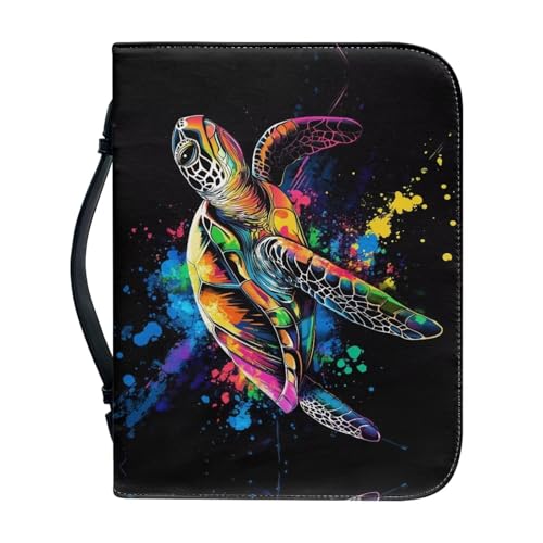 WUYOJUXA Bibelhülle mit Meeresschildkröte, für Damen und Herren, Bibelhülle mit robustem Griff, Bibelstudium, Zubehör, Reißverschlusstasche, Schwarz, Größe L von WUYOJUXA