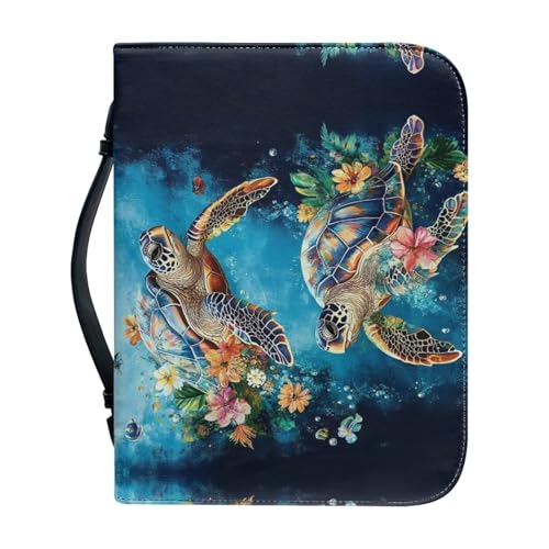 WUYOJUXA Bibelhülle mit Meeresschildkröte für Damen und Mädchen, blaues Meer, Bibelhülle, Bibelstudium, Zubehör, Bibelhalter, Bibeltasche, Größe XXL von WUYOJUXA