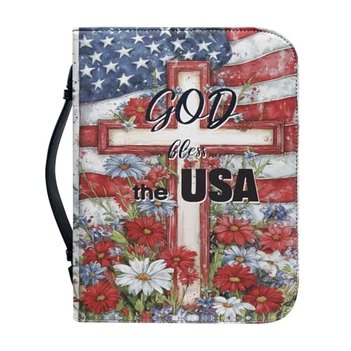 WUYOJUXA Bibelhüllen mit amerikanischer Flagge für Frauen, Jesus Gott, Bibeltragetasche mit Griff, Buch-Tragetasche, passend für mehr Größen, Bibeltaschen, Größe: L von WUYOJUXA