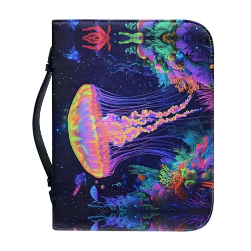 WUYOJUXA Bibeltasche mit Quallen-Druck, mit Bibelhülle für Damen, Bibeltragetasche mit Griff, passend für Standardgröße, Bibelgröße M von WUYOJUXA
