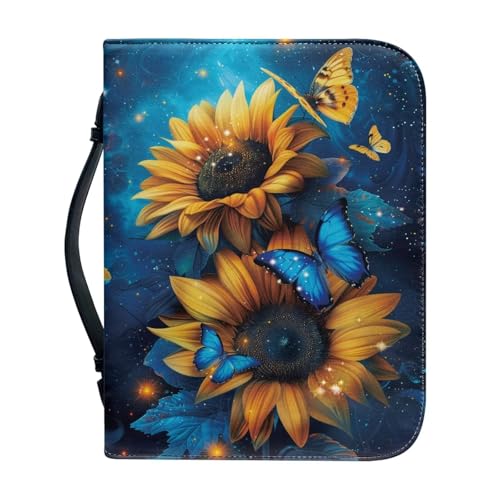 WUYOJUXA Bibeltasche mit Sonnenblumenmotiv, Motiv: blauer Schmetterling, für Damen und Mädchen, Bibelschutz, mit abnehmbarem Schultergurt und Reißverschlusstasche, Größe: M von WUYOJUXA