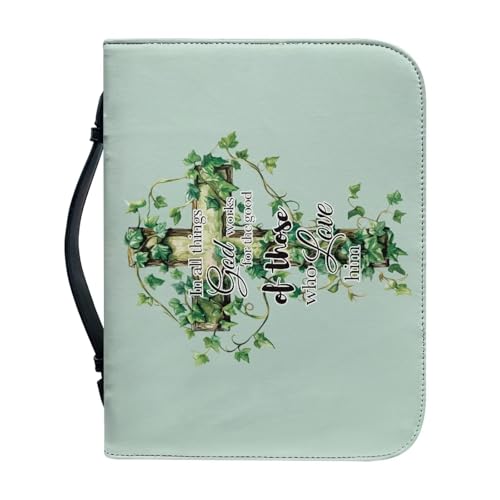 WUYOJUXA Bibeltasche mit grünen Blättern, Kreuzdruck, für Damen und Mädchen, Bibeltasche, tragbar, Bibelzubehör, Geschenk, Größe: XXL von WUYOJUXA