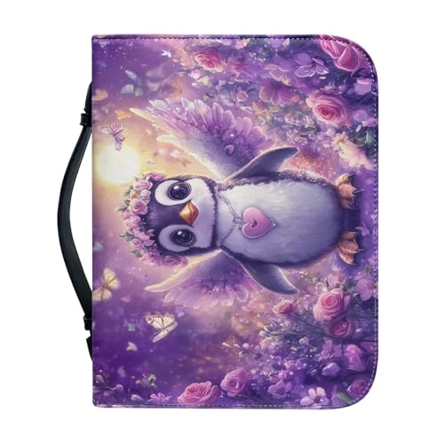 WUYOJUXA Bibeltragetasche mit süßem Pinguin für Damen, violette Blume, Bibelhülle, Bibelhülle für Mädchen, für Bibelstudium, Zubehör, christliches Geschenk für Damen, Größe XXL von WUYOJUXA