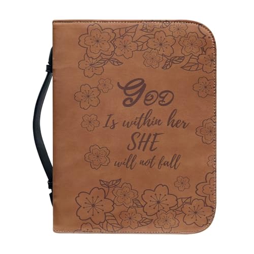 WUYOJUXA Braune Leder-Bibelhülle mit Aufdruck "The God", strapazierfähig, für Damen, Kirchentasche, Bibelstudium, Zubehör, Größe: M von WUYOJUXA