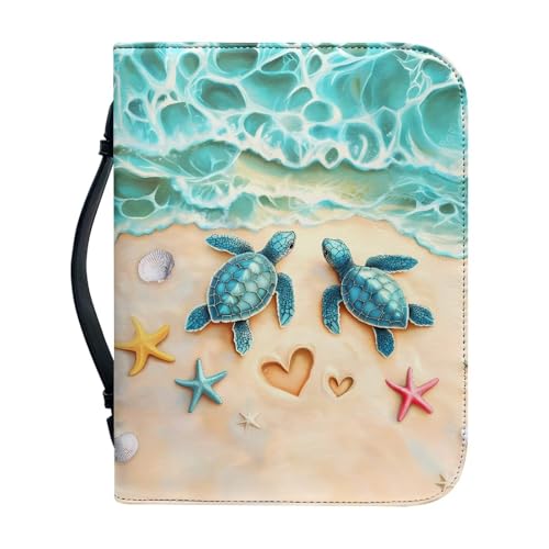 WUYOJUXA Strandschildkröte bedruckte Bibelhülle für Männer und Frauen, Seestern-Druck, christliche Bibelhülle mit Griff, Tragegriff, Buchhülle, Schutz, Reißverschluss und Taschen für Bibeltasche von WUYOJUXA