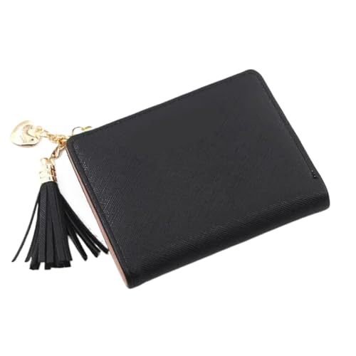 Herz Quaste Frauen Brieftasche Kurze Leder Frauen Geldbörsen Zipper Geldbörsen Weibliche Handtasche Clutch Tasche Für Geldbeutel Damen(Black) von WUYXTO