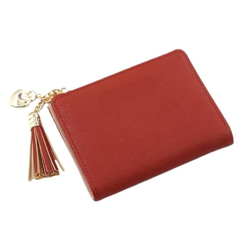 Herz Quaste Frauen Brieftasche Kurze Leder Frauen Geldbörsen Zipper Geldbörsen Weibliche Handtasche Clutch Tasche Für Geldbeutel Damen(Red) von WUYXTO
