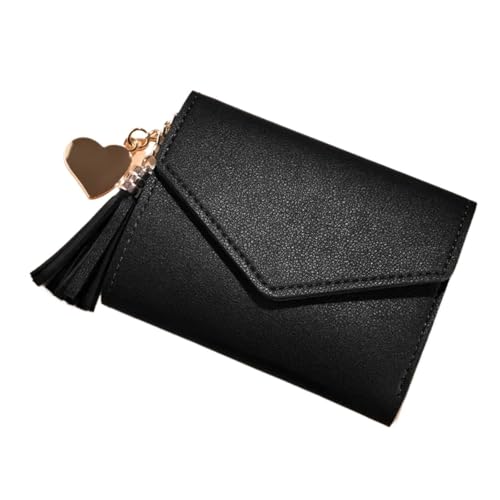 Quaste Brieftasche Frauen Geldbörse Weiblichen Kurzen Geldbörsen Studenten Schöne Geldbörse Weibliche Kleine Brieftasche for Frauen Für Geldbeutel Damen(Black) von WUYXTO