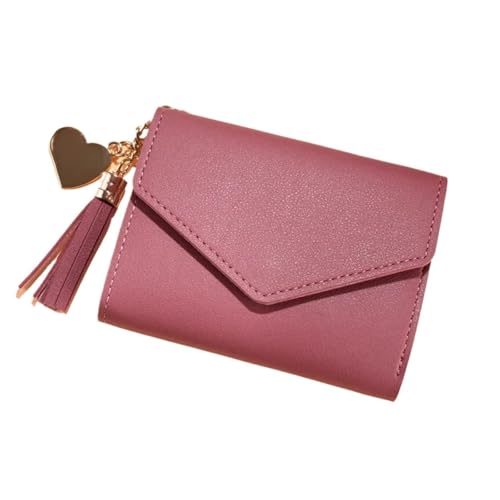 Quaste Brieftasche Frauen Geldbörse Weiblichen Kurzen Geldbörsen Studenten Schöne Geldbörse Weibliche Kleine Brieftasche for Frauen Für Geldbeutel Damen(Dark Pink) von WUYXTO