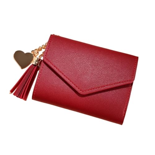 Quaste Brieftasche Frauen Geldbörse Weiblichen Kurzen Geldbörsen Studenten Schöne Geldbörse Weibliche Kleine Brieftasche for Frauen Für Geldbeutel Damen(Red) von WUYXTO