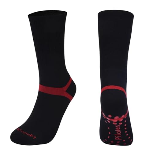 WUYXTO 2 Paar Frauen Anti-Rutsch-Yoga-Socken Damen Fitness Pilates Socken for Tanz Ballett Baumwollsocken for das Fitnessstudio Für Damen Pilates(B-Red,EUR 35-40 US 4.5-8.5) von WUYXTO