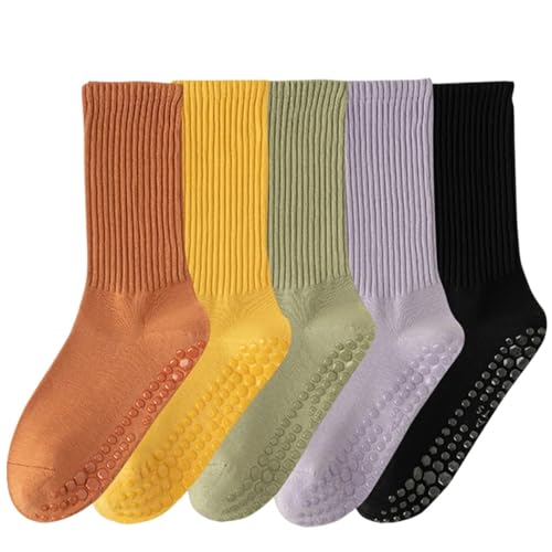 WUYXTO 3 Paar rutschfeste Yoga-Socken aus Baumwolle, mittellange Socken, einfarbig, Fitness, Pilates, Damen-Sportsocken Für Damen Pilates(MIX-A 3pairs) von WUYXTO