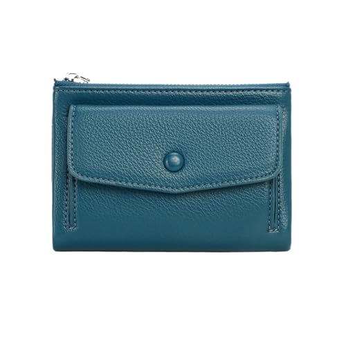 WUYXTO Damen-Geldbörse, Kurze Leder-Geldbörse mit doppeltem Reißverschluss, einfache einfarbige Tasche mit großer Kapazität und Münzfach Für Geldbeutel Damen(Blue) von WUYXTO