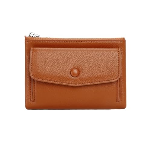 WUYXTO Damen-Geldbörse, Kurze Leder-Geldbörse mit doppeltem Reißverschluss, einfache einfarbige Tasche mit großer Kapazität und Münzfach Für Geldbeutel Damen(Brown) von WUYXTO