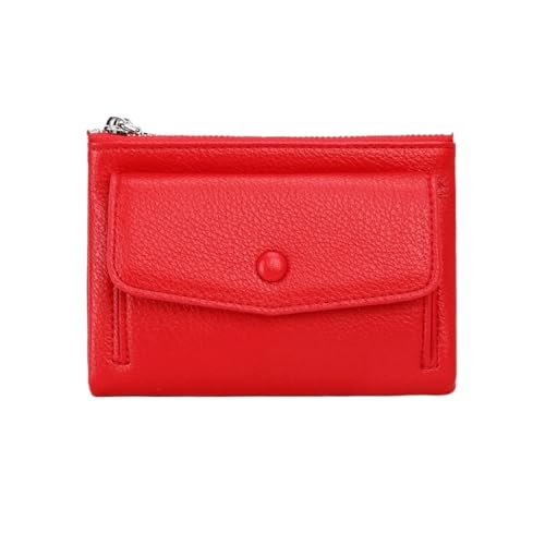 WUYXTO Damen-Geldbörse, Kurze Leder-Geldbörse mit doppeltem Reißverschluss, einfache einfarbige Tasche mit großer Kapazität und Münzfach Für Geldbeutel Damen(Red) von WUYXTO
