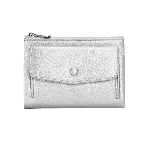 WUYXTO Damen-Geldbörse, Kurze Leder-Geldbörse mit doppeltem Reißverschluss, einfache einfarbige Tasche mit großer Kapazität und Münzfach Für Geldbeutel Damen(Silvery) von WUYXTO