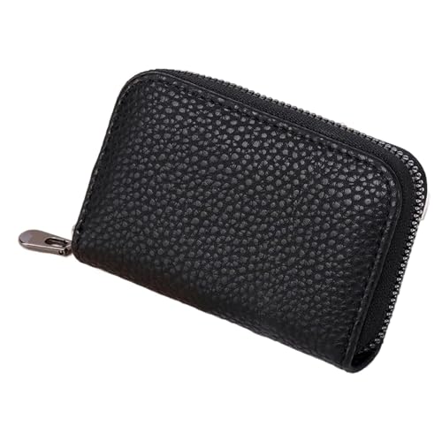 WUYXTO Damen-Kartenhalter aus echtem Leder, kleines Reißverschluss-Geldbörsen-Design, Business-Kreditkartentaschen Für Geldbeutel Damen(Black) von WUYXTO