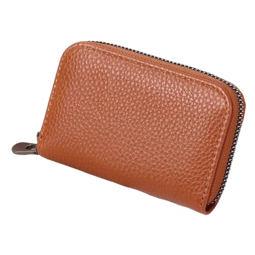 WUYXTO Damen-Kartenhalter aus echtem Leder, kleines Reißverschluss-Geldbörsen-Design, Business-Kreditkartentaschen Für Geldbeutel Damen(Brown) von WUYXTO