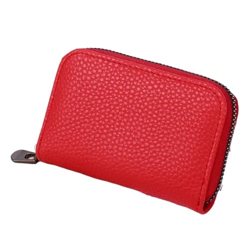 WUYXTO Damen-Kartenhalter aus echtem Leder, kleines Reißverschluss-Geldbörsen-Design, Business-Kreditkartentaschen Für Geldbeutel Damen(Red) von WUYXTO