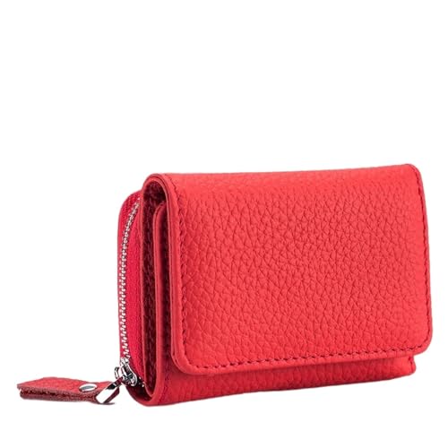 WUYXTO Echtes Leder Frauen Brieftasche Kleine Zipper Münze Brieftasche Weibliche Kurze Leder Frauen Geldbörse Karte Geld Tasche Für Geldbeutel Damen(Red) von WUYXTO