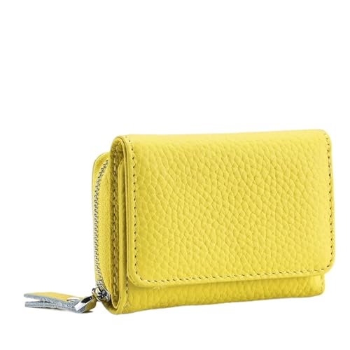WUYXTO Echtes Leder Frauen Brieftasche Kleine Zipper Münze Brieftasche Weibliche Kurze Leder Frauen Geldbörse Karte Geld Tasche Für Geldbeutel Damen(Yellow) von WUYXTO