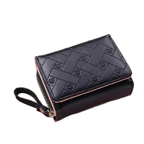 WUYXTO Geldbörsen for Damen, Leder, dreifach faltbar, kleine Geldbörse, niedlicher Kartenhalter, Münzgeldbörsen mit Mehreren Kartenfächern Für Geldbeutel Damen(Black) von WUYXTO