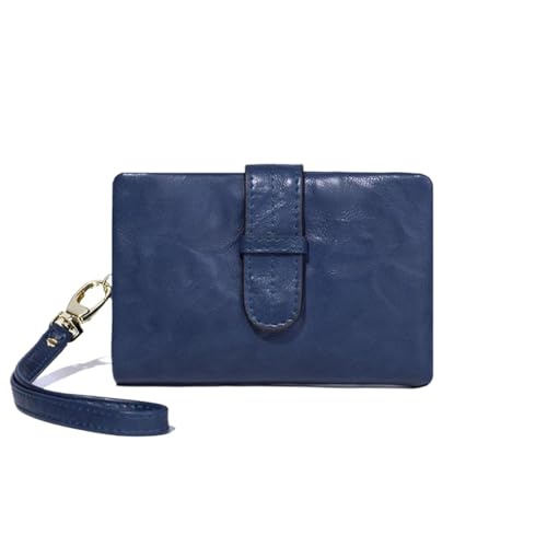 WUYXTO Kleine Retro-Geldbörse im kurzen Stil, Faltbare Damen-Geldbörse aus Leder mit Mehreren Kartenfächern und Reißverschlusstaschen Für Geldbeutel Damen(Dark Blue) von WUYXTO
