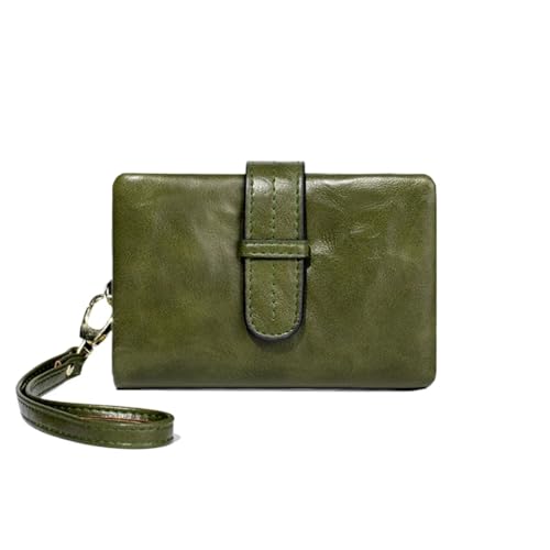 WUYXTO Kleine Retro-Geldbörse im kurzen Stil, Faltbare Damen-Geldbörse aus Leder mit Mehreren Kartenfächern und Reißverschlusstaschen Für Geldbeutel Damen(Green) von WUYXTO