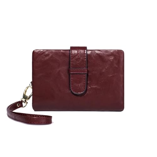 WUYXTO Kleine Retro-Geldbörse im kurzen Stil, Faltbare Damen-Geldbörse aus Leder mit Mehreren Kartenfächern und Reißverschlusstaschen Für Geldbeutel Damen(Wine Red) von WUYXTO