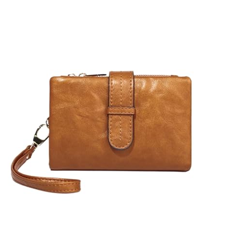 WUYXTO Kleine Retro-Geldbörse im kurzen Stil, Faltbare Damen-Geldbörse aus Leder mit Mehreren Kartenfächern und Reißverschlusstaschen Für Geldbeutel Damen(Yellow) von WUYXTO