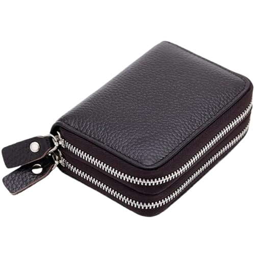 WUYXTO Kurze Geldbörse aus echtem Leder for Herren und Damen, Münzgeldbörse aus Leder, Kartenfächer, doppeltes Reißverschlussfach Für Geldbeutel Damen(Coffee) von WUYXTO