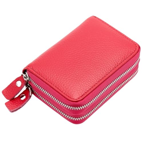 WUYXTO Kurze Geldbörse aus echtem Leder for Herren und Damen, Münzgeldbörse aus Leder, Kartenfächer, doppeltes Reißverschlussfach Für Geldbeutel Damen(Red) von WUYXTO