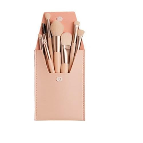 8-teiliges Make-up-Pinsel-Set mit Kunstledertasche, Holz- und Aluminiumgriff für Foundation, Puder, Rouge und Lidschatten von WUZIA