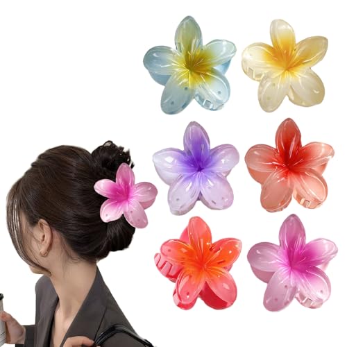 Blumen-Haarspangen, rutschfest, starker Halt, hawaiianische Haarklammern, französisches Haar-Accessoire für Damen, mitteldick, glatt, lockig, gewellt, 6 Farben von WUZIA