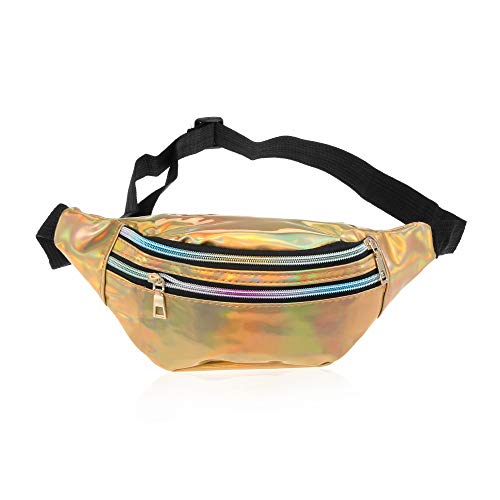 Damen Glitzer Bauchtasche PU Hüfttasche mit verstellbarem Gurt Gürtel Hüfttasche 3 Fächer für Geldbörse & Reiseutensilien von WUZIA