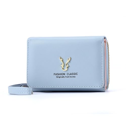 Damen Kleine Geldbörse PU Bi-fold Short Puese Compact Pocket Kreditkartenetui mit Münzfach Mehrere Kartenfächer, blau von WUZIA