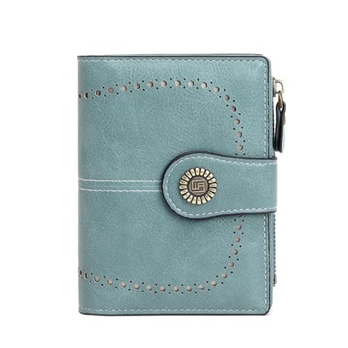 Faltbare Geldbörse aus PU-Leder für Damen, Kartenhalter, RFID-blockierende Geldbörse mit Ausweisfenster und Münzfach mit Reißverschluss und mehreren Kartenfächern, blau, Modern von WUZIA