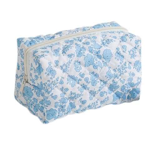 Gesteppte blaue Make-up-Tasche mit Blumenmuster für Damen, multifunktionale Kulturbeutel, Reißverschluss, Kosmetik-Organizer, Reisetasche für Make-up, blau Gesteppte blaue Make-up-Tasche mit Blumenmuster für Damen, multifunktionale Kulturbeutel, Reißverschluss, Kosmetik-Organizer, Reisetasche für Make-up, blau von WUZIA