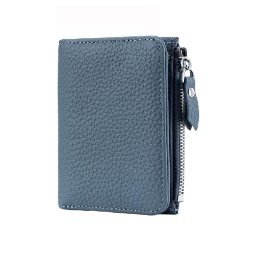 Kleine Geldbörsen für Damen, RFID-blockierende Geldbörse, Bifold Kartenhalter mit mehreren Kartenfächern und Münzfach mit Reißverschluss, blau, 现代 von WUZIA
